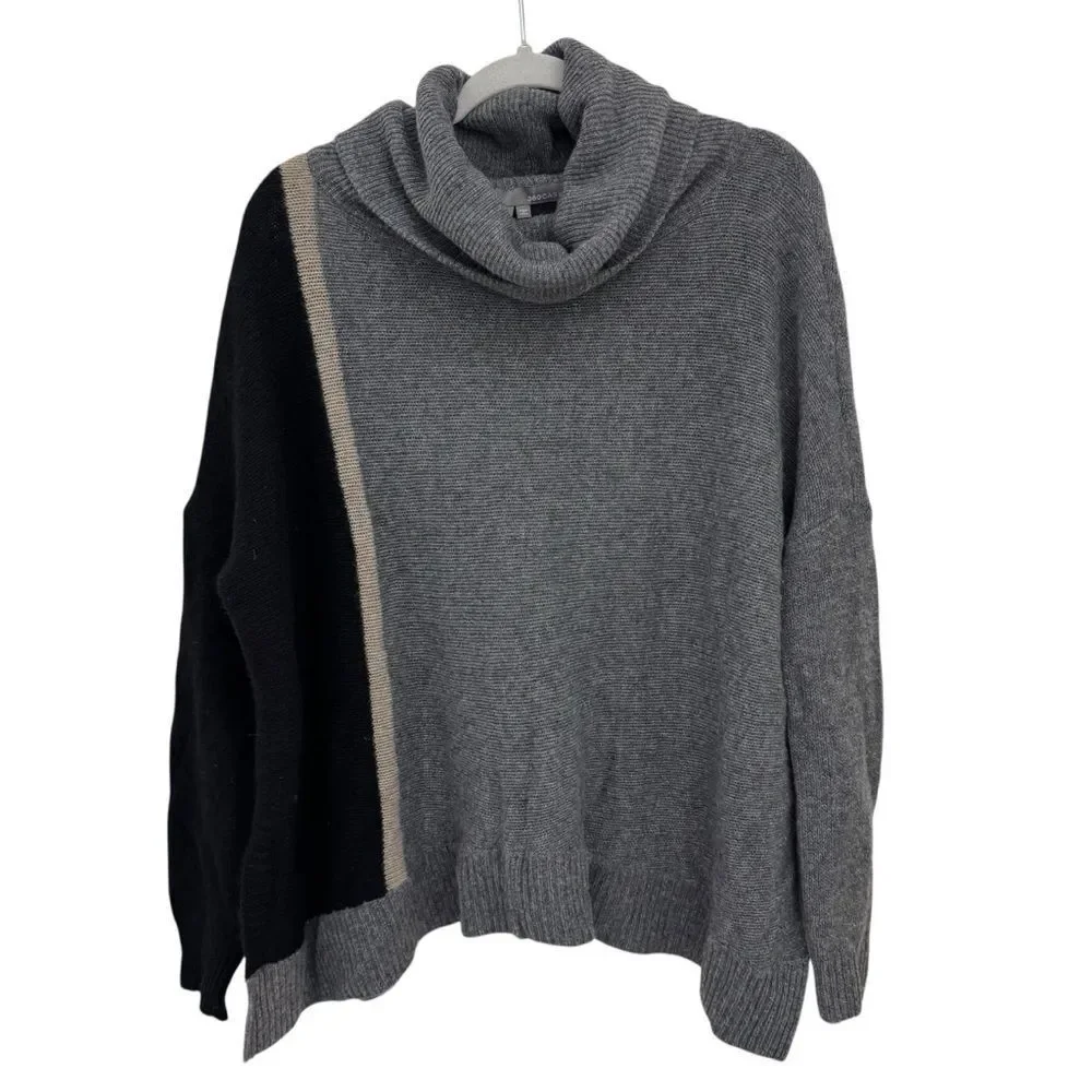 360 Cashmere Colorblock Turtleneck Sweater Size Small 100% Cashmere Gray Black